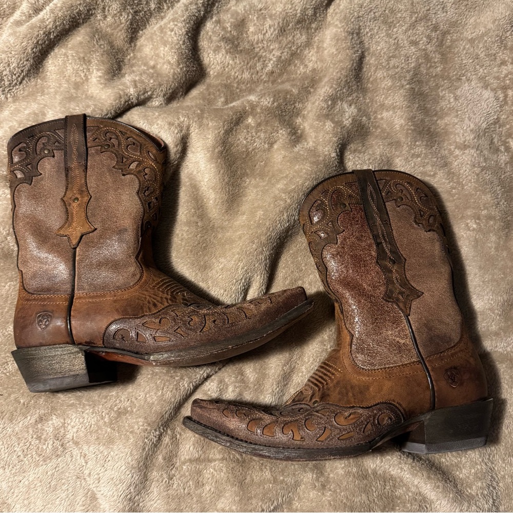 Ariat Brown Leather Western Cutout Heeled Boots